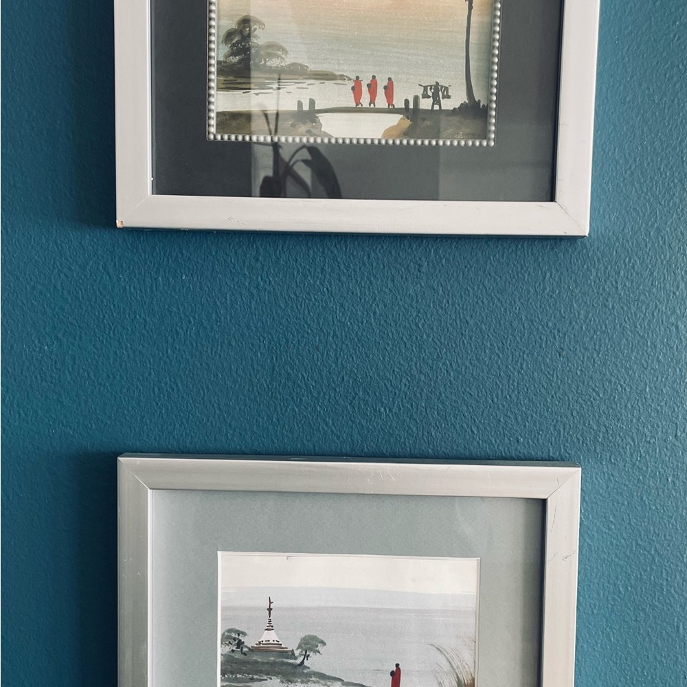 Set of 2 framed watercolors from Buddhist monastery